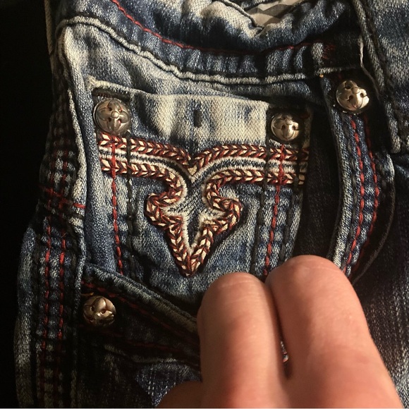 Rare! Rock Revival “FEENEY” Alt.Straight faux flap pockets w/ crystals 32x33 - Picture 6 of 8